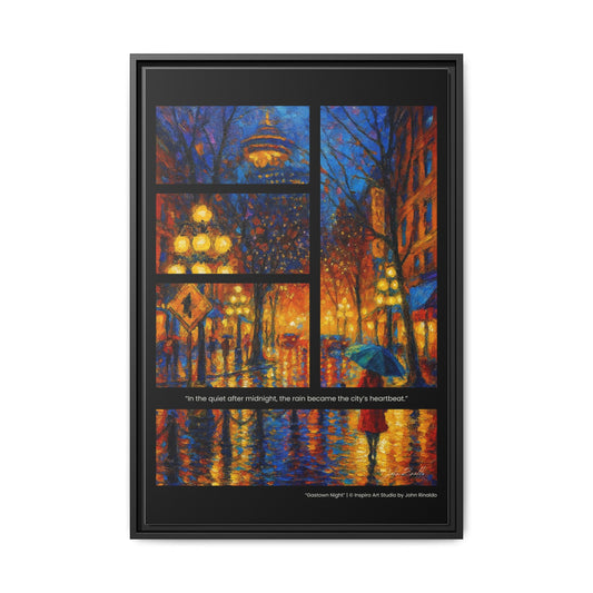 “Gastown Night” – Reflections Collection Framed Matte Canvas Print | Inspiro Art Studio by John Rinaldo